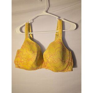 Cacique Womens Plus Size 44DD Yellow Lace Bra Underwire Full Coverage Push Up